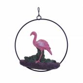 Decoratiune suspendata-pasare flamingo roz, din metal si ceramica