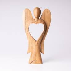 Statueta sculptata din lemn,  model inger cu inima interioara