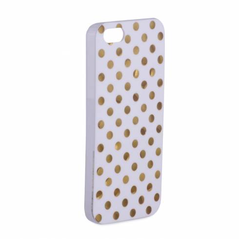 Husa iphone 5, din plastic, alb cu buline aurii