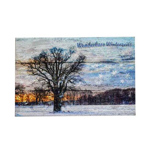 Tablou pictat pe lemn, peisaj iarna