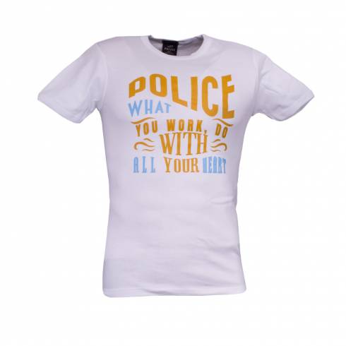 Tricou POLICE alb cu scris